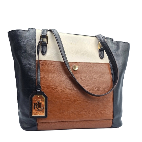 LAUREN Ralph Lauren Color Block Saffiano Leather Shoulder Bag - Picture 5 of 15